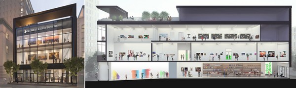 Left rendering by Moso Studio  (front of building); Right rendering by Gensler  (side view).  Courtesy Moso Studio and Gensler.